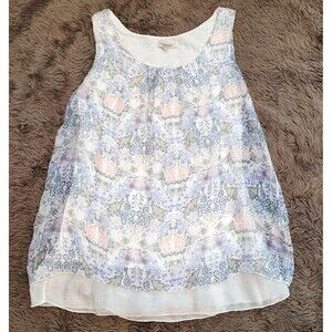 Via Signoria 100% Silk Made in Italy Size M Floral Sleeveless Lined Top Fairy